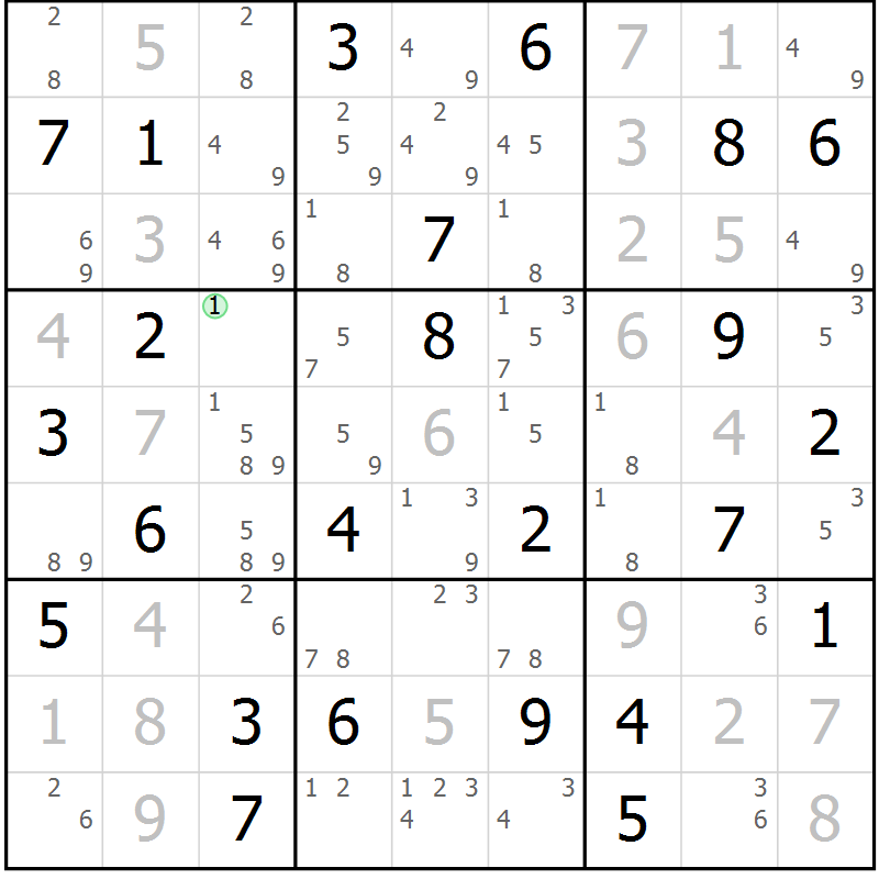 Position des candidats pour la solution de la Gr 22 page 25 du magazine de sudoku Maestro n° 104
