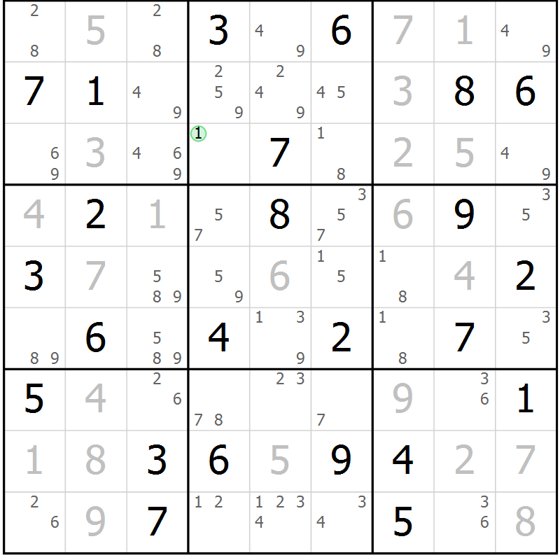 Position des candidats pour la solution de la Gr 22 page 25 du magazine de sudoku Maestro n° 104