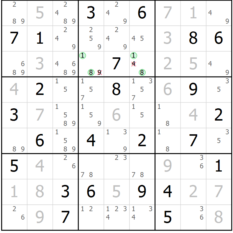 Position des candidats pour la solution de la Gr 22 page 25 du magazine de sudoku Maestro n° 104