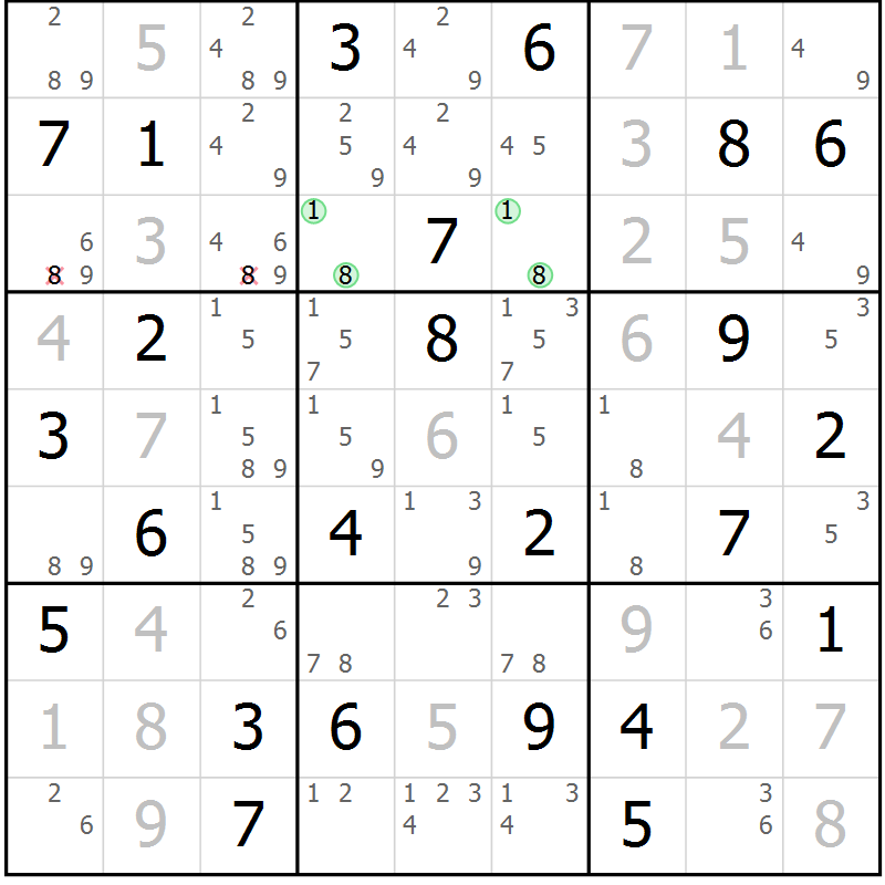 Position des candidats pour la solution de la Gr 22 page 25 du magazine de sudoku Maestro n° 104
