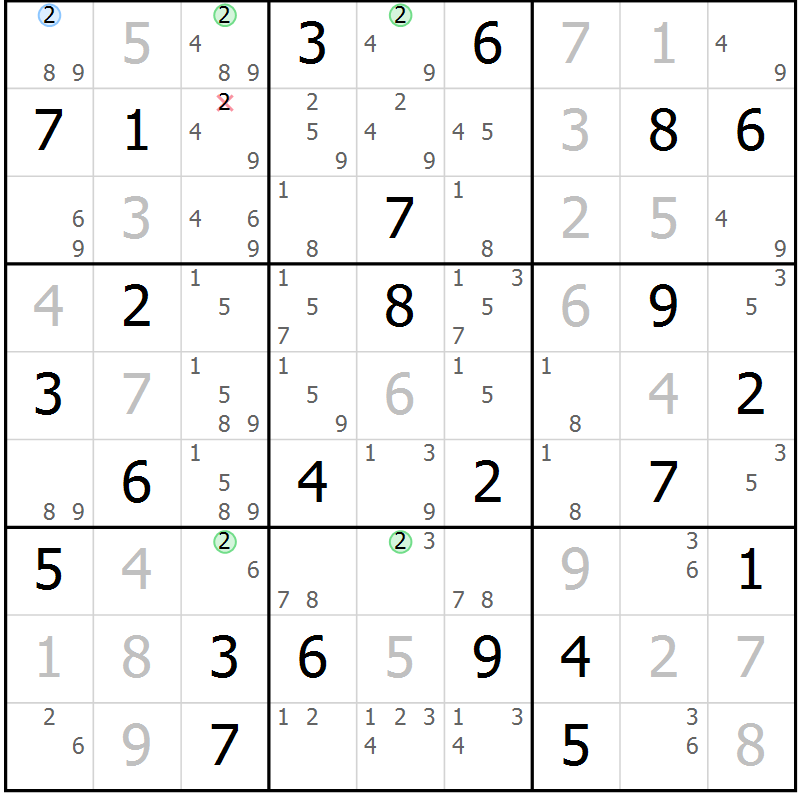 Position des candidats pour la solution de la Gr 22 page 25 du magazine de sudoku Maestro n° 104