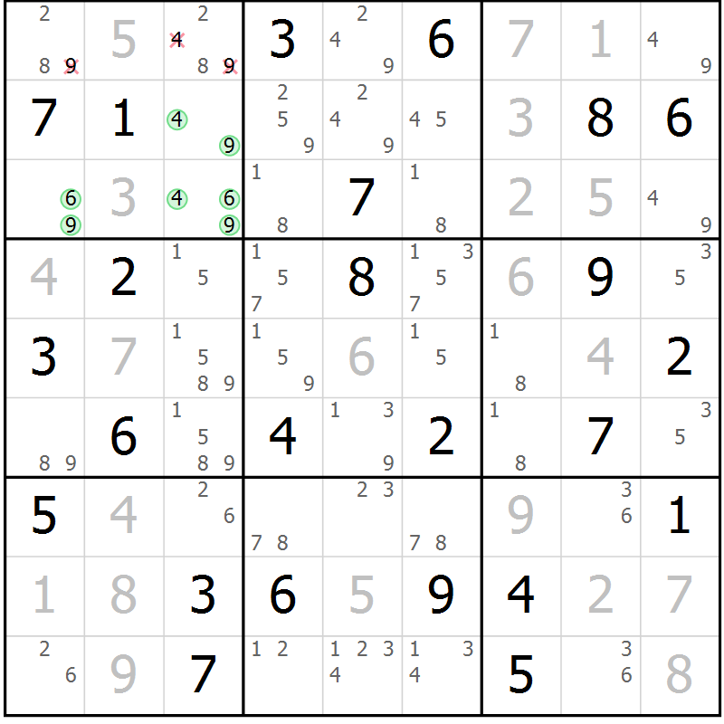 Position des candidats pour la solution de la Gr 22 page 25 du magazine de sudoku Maestro n° 104
