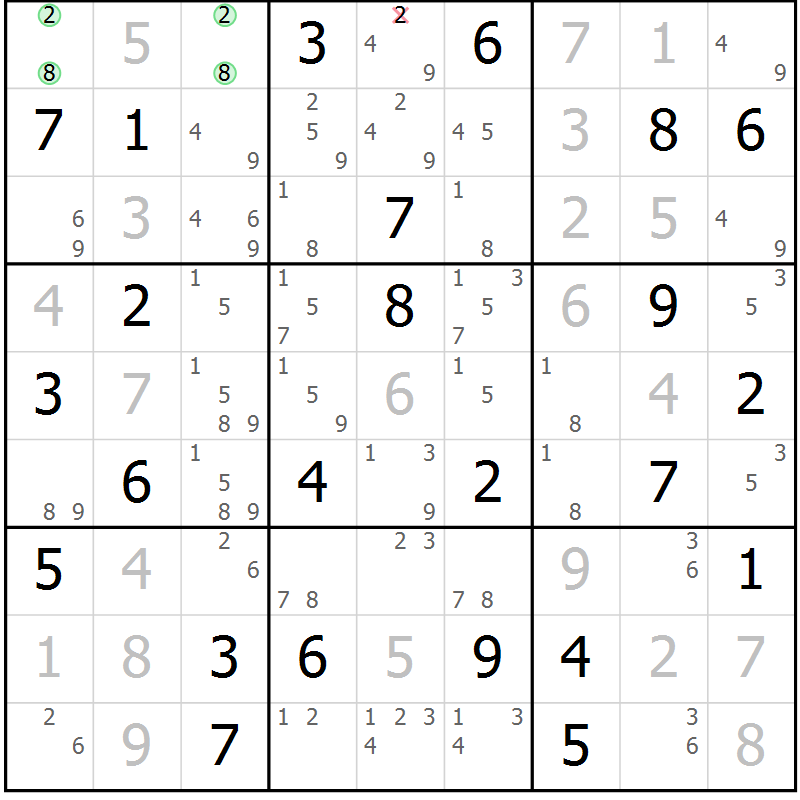 Position des candidats pour la solution de la Gr 22 page 25 du magazine de sudoku Maestro n° 104
