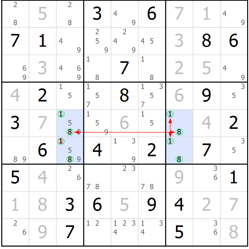 Position des candidats pour la solution de la Gr 22 page 25 du magazine de sudoku Maestro n° 104