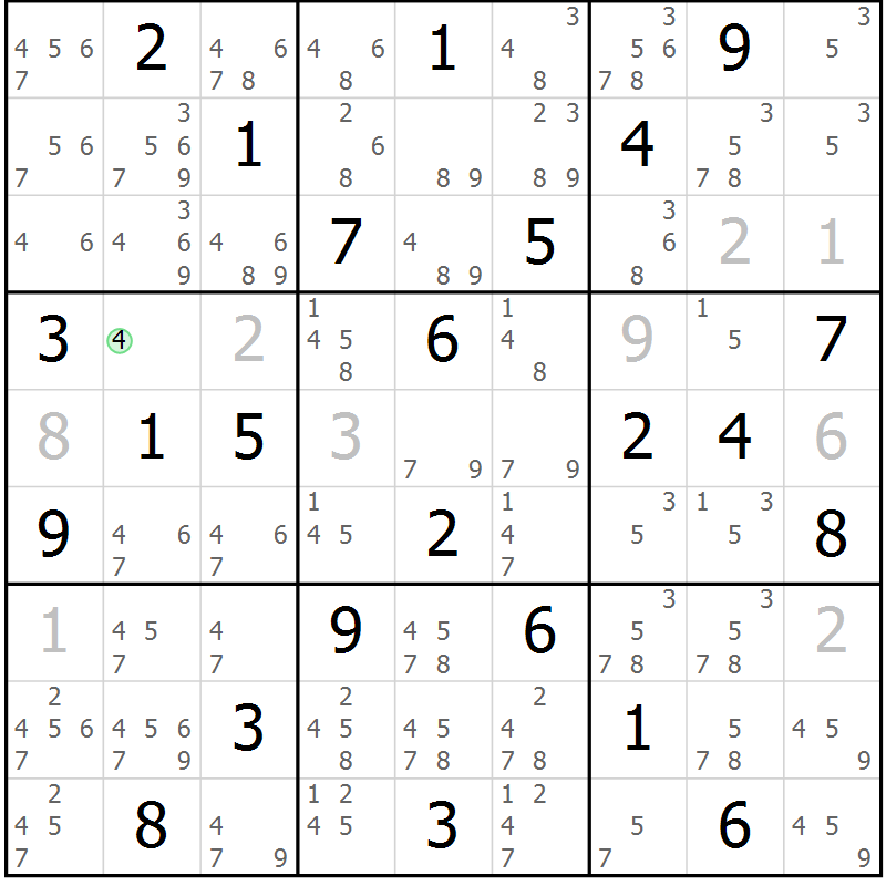 Position des candidats pour la solution de la Gr 23 page 26 du magazine de sudoku Maestro n° 104