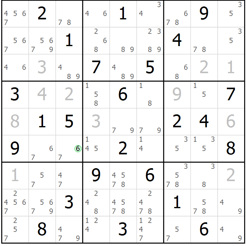 Position des candidats pour la solution de la Gr 23 page 26 du magazine de sudoku Maestro n° 104