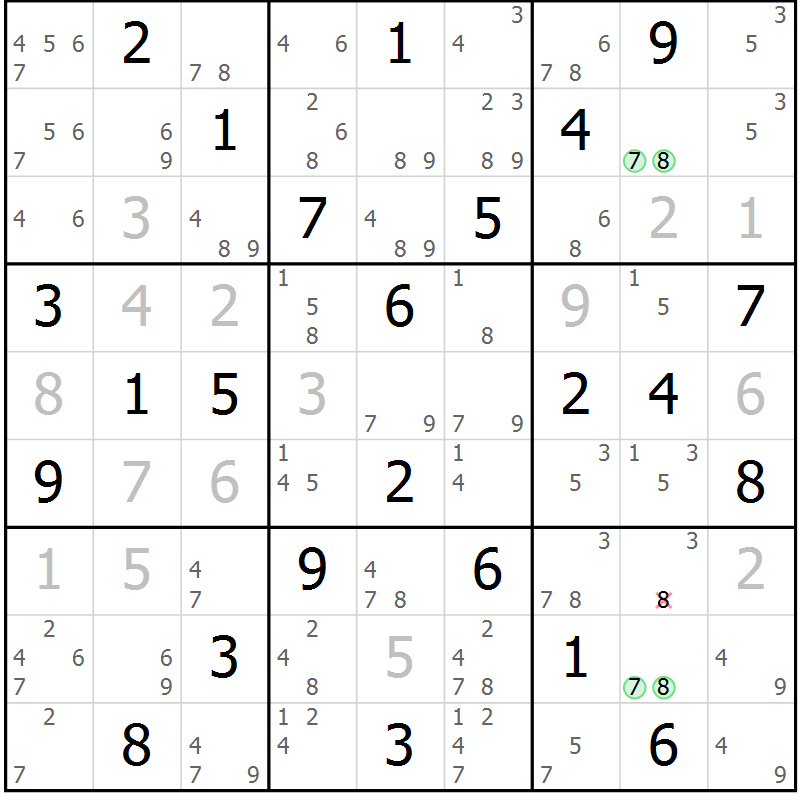 Position des candidats pour la solution de la Gr 23 page 26 du magazine de sudoku Maestro n° 104
