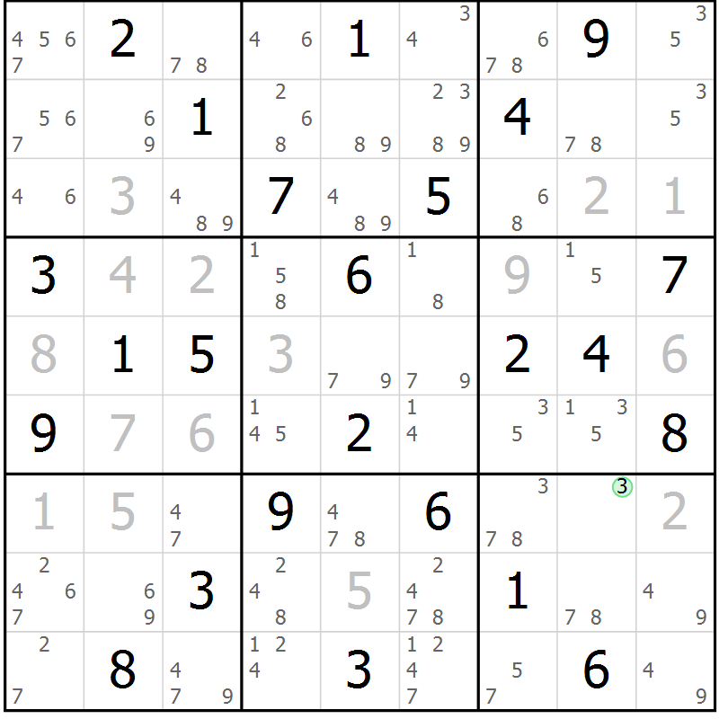 Position des candidats pour la solution de la Gr 23 page 26 du magazine de sudoku Maestro n° 104