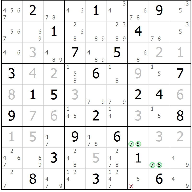 Position des candidats pour la solution de la Gr 23 page 26 du magazine de sudoku Maestro n° 104
