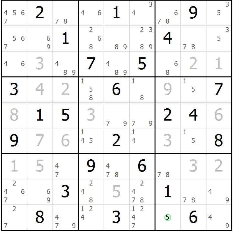 Position des candidats pour la solution de la Gr 23 page 26 du magazine de sudoku Maestro n° 104