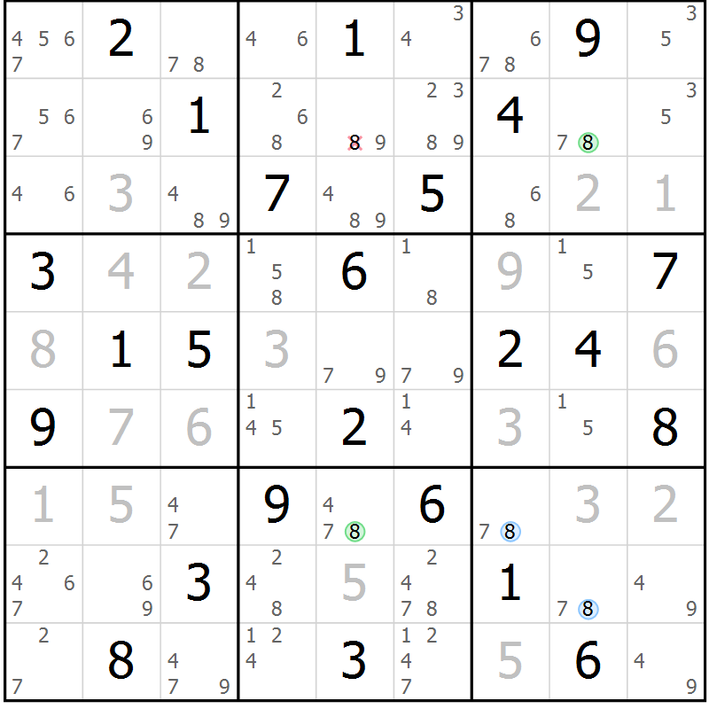 Position des candidats pour la solution de la Gr 23 page 26 du magazine de sudoku Maestro n° 104