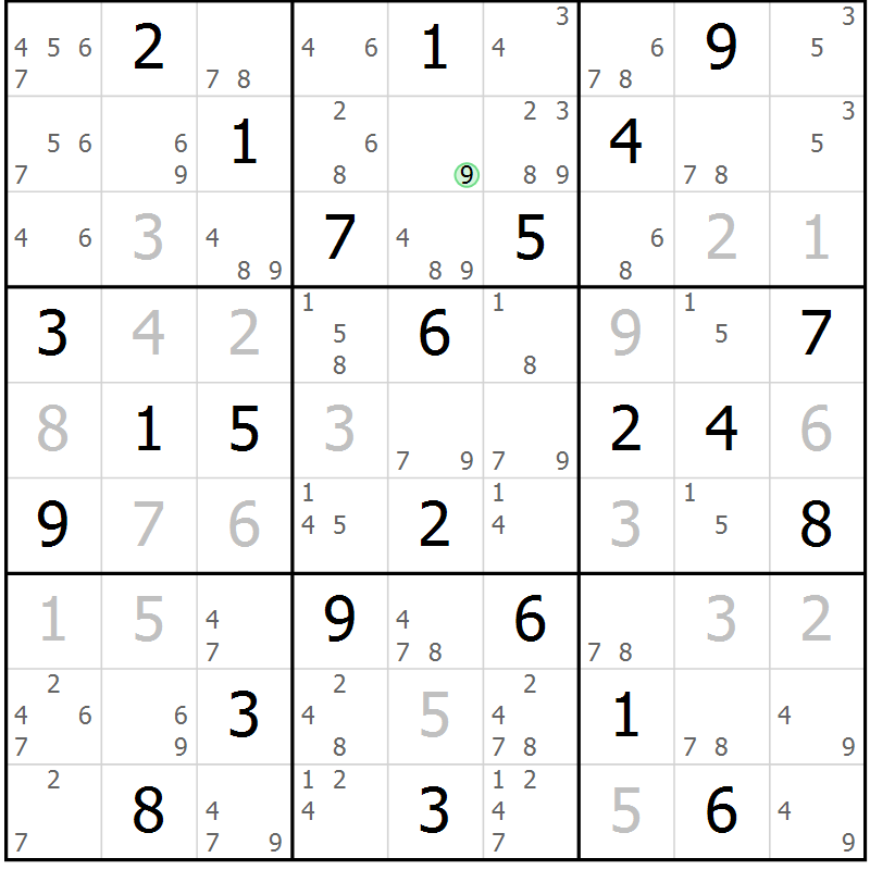 Position des candidats pour la solution de la Gr 23 page 26 du magazine de sudoku Maestro n° 104