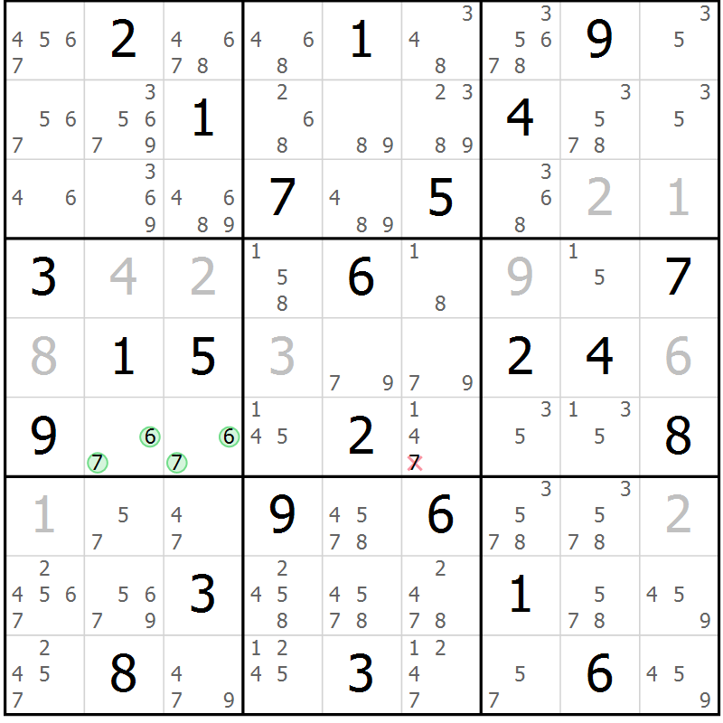 Position des candidats pour la solution de la Gr 23 page 26 du magazine de sudoku Maestro n° 104