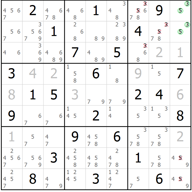 Position des candidats pour la solution de la Gr 23 page 26 du magazine de sudoku Maestro n° 104
