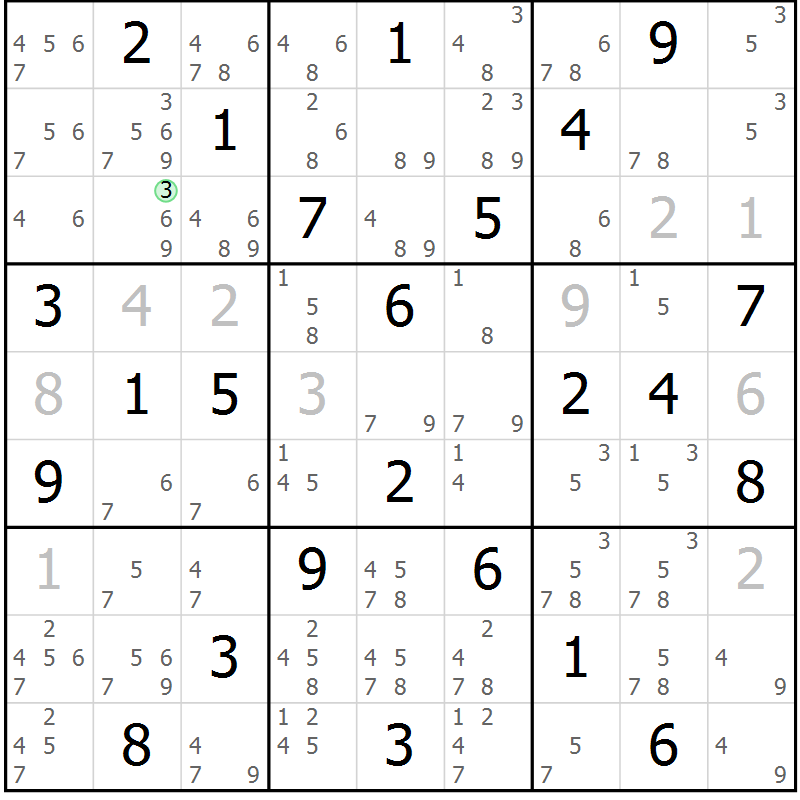 Position des candidats pour la solution de la Gr 23 page 26 du magazine de sudoku Maestro n° 104