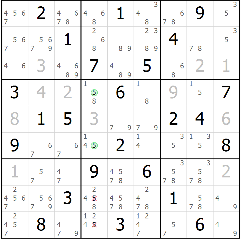Position des candidats pour la solution de la Gr 23 page 26 du magazine de sudoku Maestro n° 104