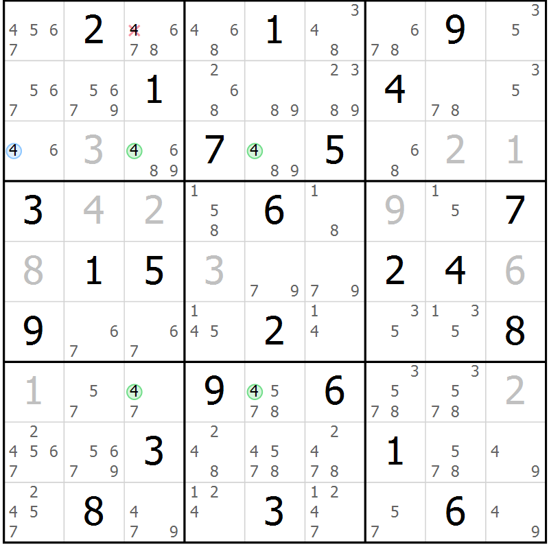 Position des candidats pour la solution de la Gr 23 page 26 du magazine de sudoku Maestro n° 104