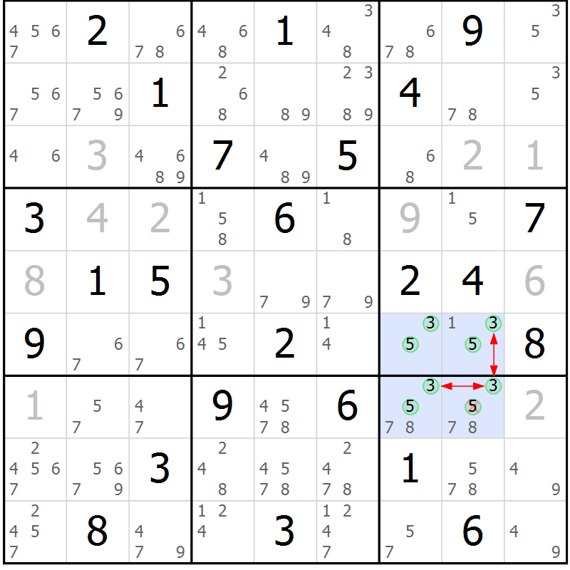 Position des candidats pour la solution de la Gr 23 page 26 du magazine de sudoku Maestro n° 104