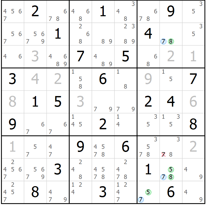 Position des candidats pour la solution de la Gr 23 page 26 du magazine de sudoku Maestro n° 104