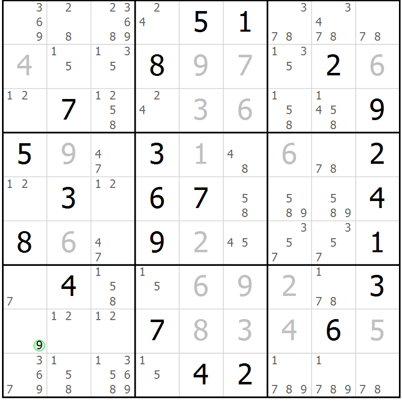 Position des candidats pour la solution de la Gr 24 page 27 du magazine de sudoku Maestro n° 104
