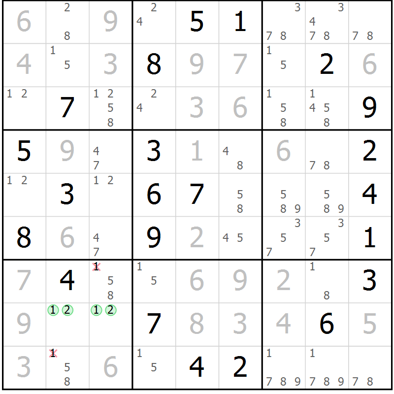 Position des candidats pour la solution de la Gr 24 page 27 du magazine de sudoku Maestro n° 104