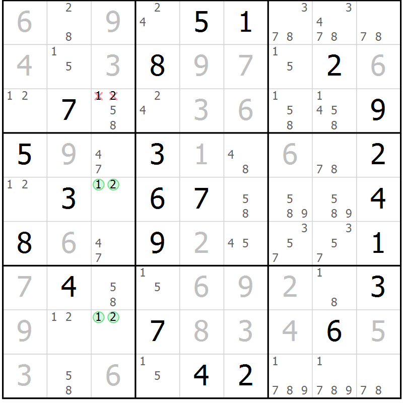 Position des candidats pour la solution de la Gr 24 page 27 du magazine de sudoku Maestro n° 104