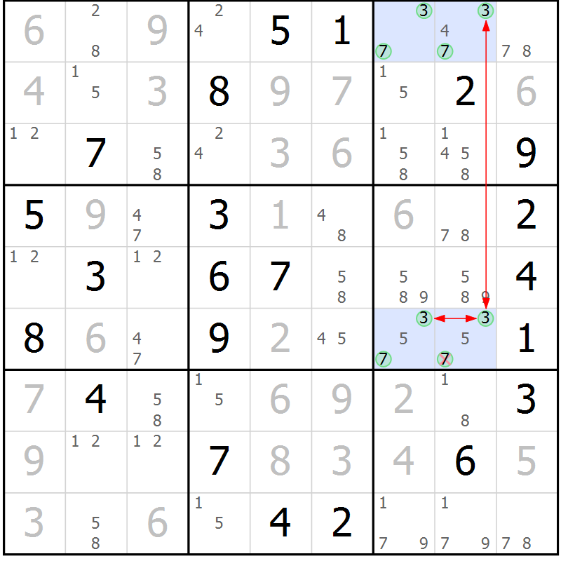 Position des candidats pour la solution de la Gr 24 page 27 du magazine de sudoku Maestro n° 104