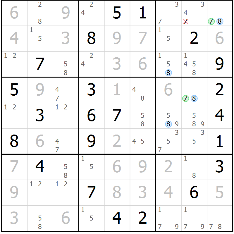Position des candidats pour la solution de la Gr 24 page 27 du magazine de sudoku Maestro n° 104
