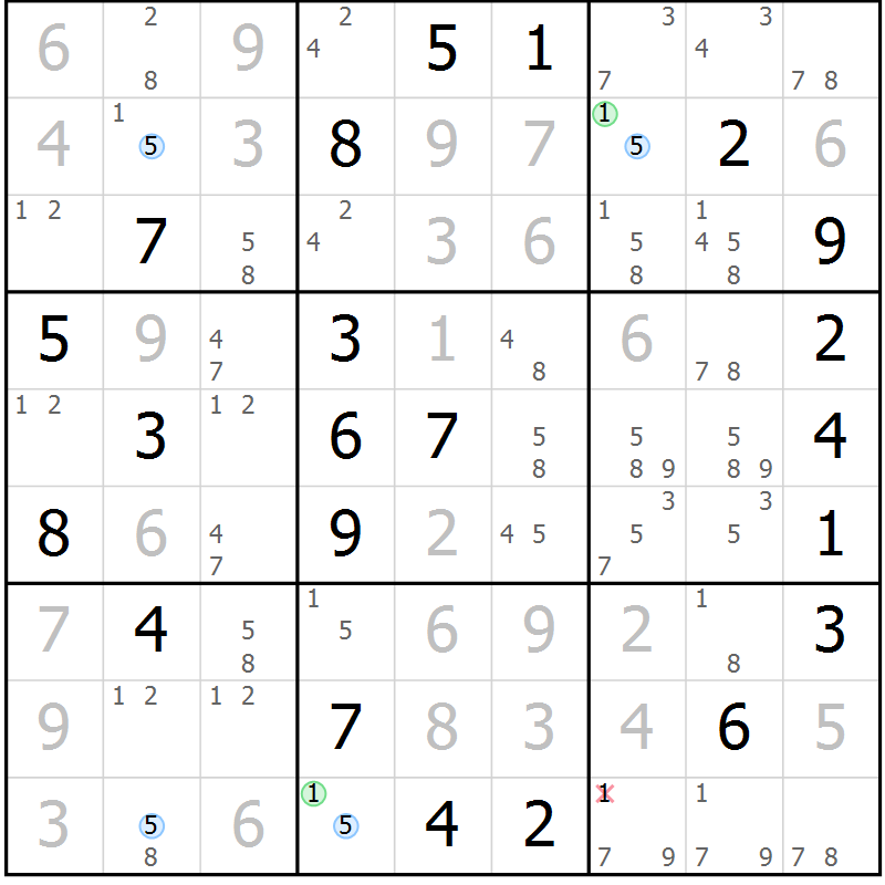 Position des candidats pour la solution de la Gr 24 page 27 du magazine de sudoku Maestro n° 104