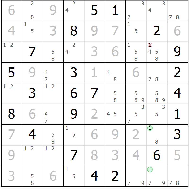 Position des candidats pour la solution de la Gr 24 page 27 du magazine de sudoku Maestro n° 104
