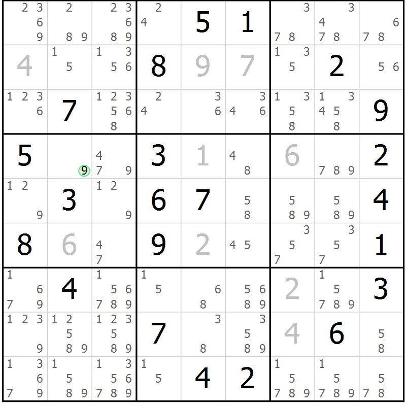 Position des candidats pour la solution de la Gr 24 page 27 du magazine de sudoku Maestro n° 104