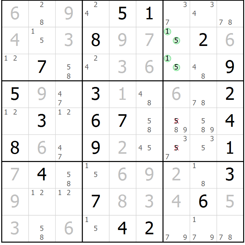 Position des candidats pour la solution de la Gr 24 page 27 du magazine de sudoku Maestro n° 104