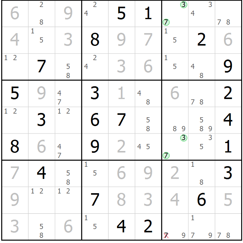 Position des candidats pour la solution de la Gr 24 page 27 du magazine de sudoku Maestro n° 104