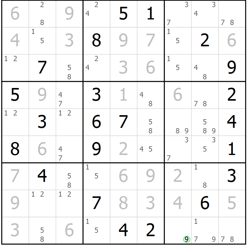 Position des candidats pour la solution de la Gr 24 page 27 du magazine de sudoku Maestro n° 104