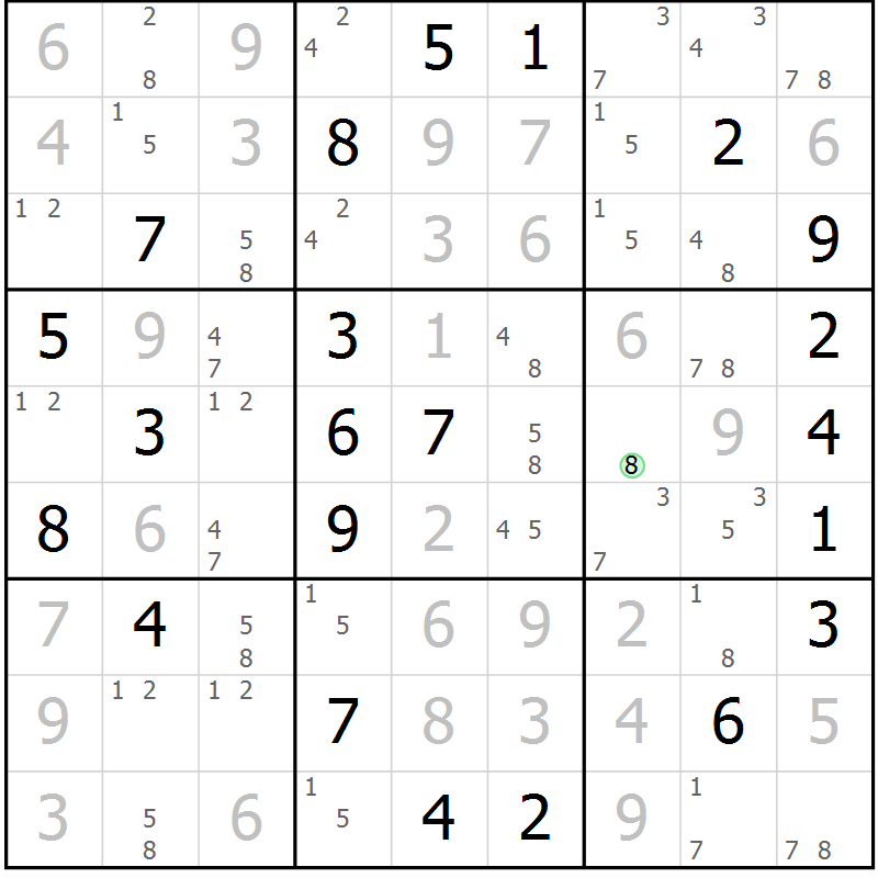 Position des candidats pour la solution de la Gr 24 page 27 du magazine de sudoku Maestro n° 104