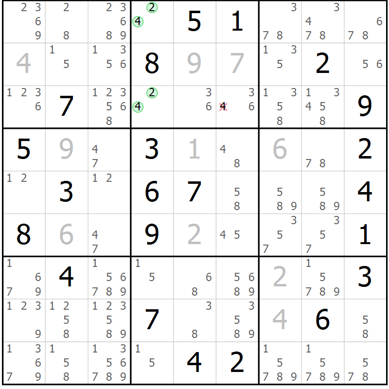 Position des candidats pour la solution de la Gr 24 page 27 du magazine de sudoku Maestro n° 104