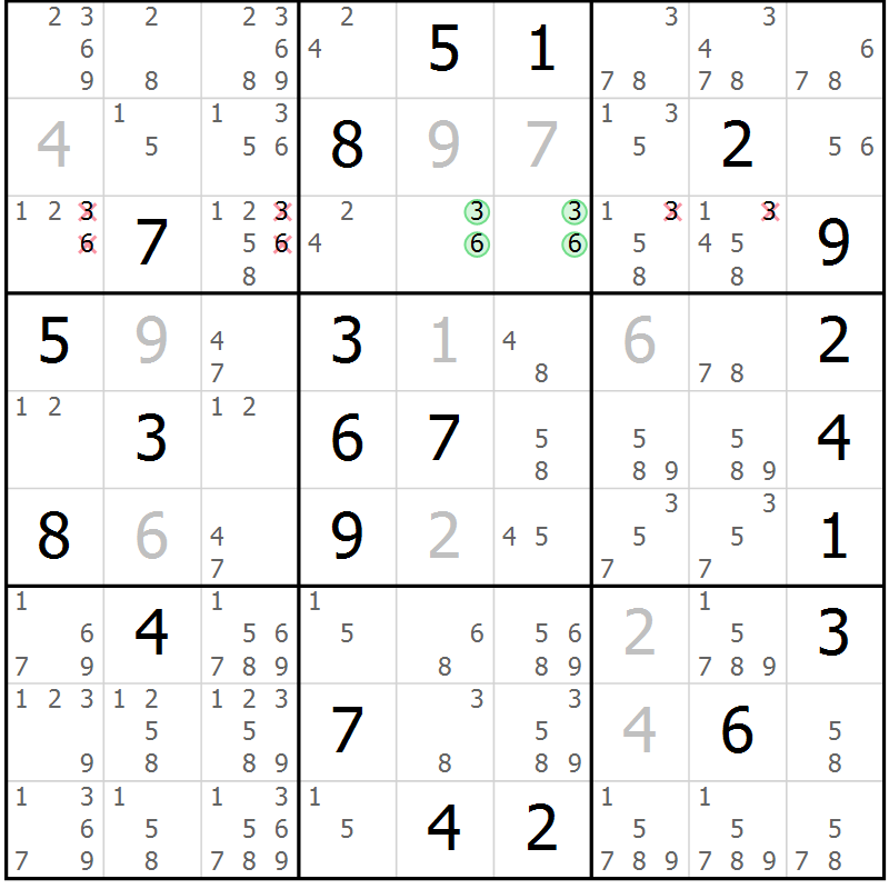 Position des candidats pour la solution de la Gr 24 page 27 du magazine de sudoku Maestro n° 104
