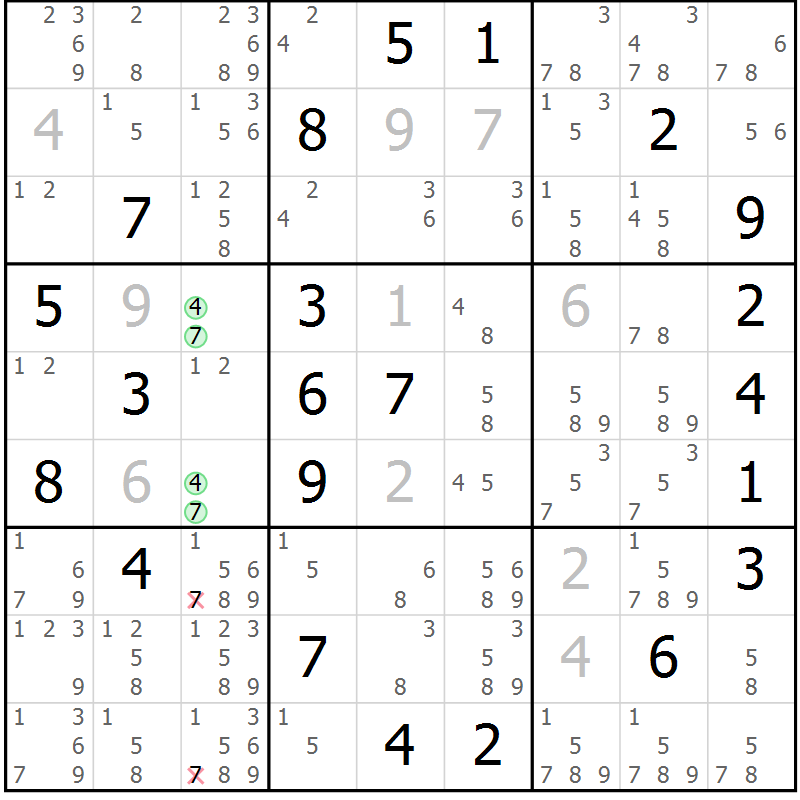 Position des candidats pour la solution de la Gr 24 page 27 du magazine de sudoku Maestro n° 104