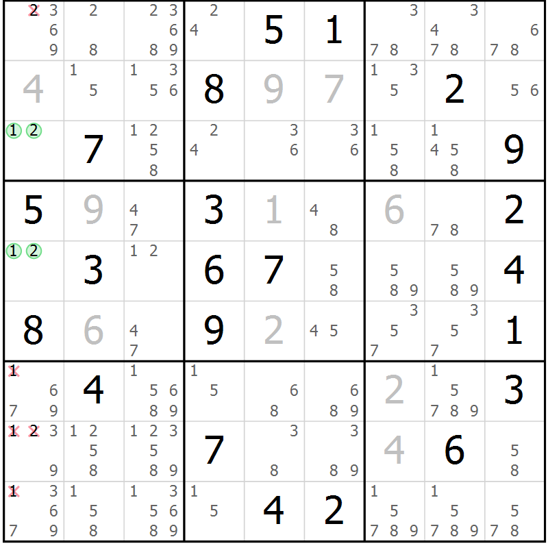 Position des candidats pour la solution de la Gr 24 page 27 du magazine de sudoku Maestro n° 104