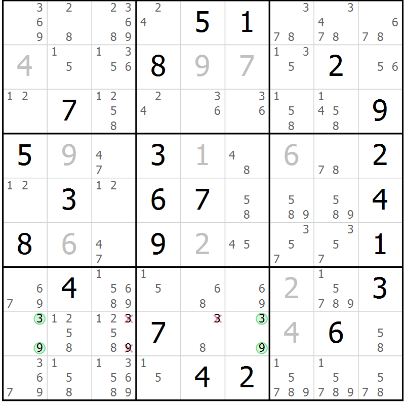 Position des candidats pour la solution de la Gr 24 page 27 du magazine de sudoku Maestro n° 104