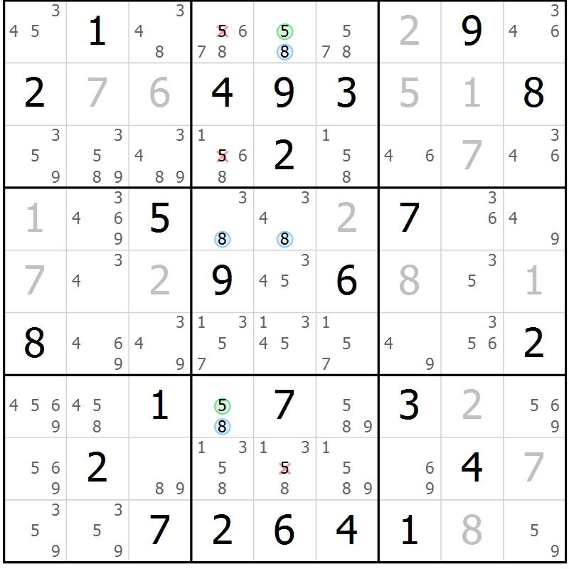 Position des candidats pour la solution de la Gr 25 page 28 du magazine de sudoku Maestro n° 104