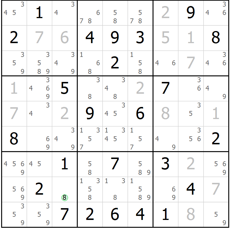 Position des candidats pour la solution de la Gr 25 page 28 du magazine de sudoku Maestro n° 104