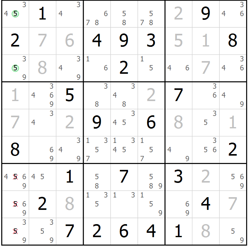 Position des candidats pour la solution de la Gr 25 page 28 du magazine de sudoku Maestro n° 104