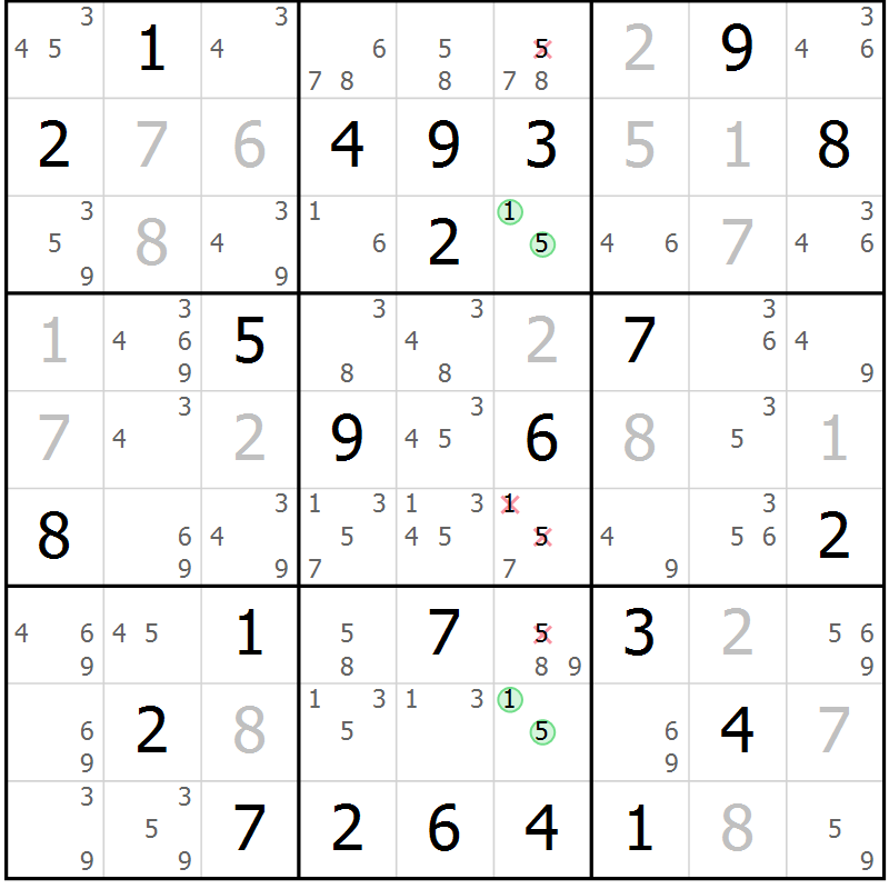 Position des candidats pour la solution de la Gr 25 page 28 du magazine de sudoku Maestro n° 104