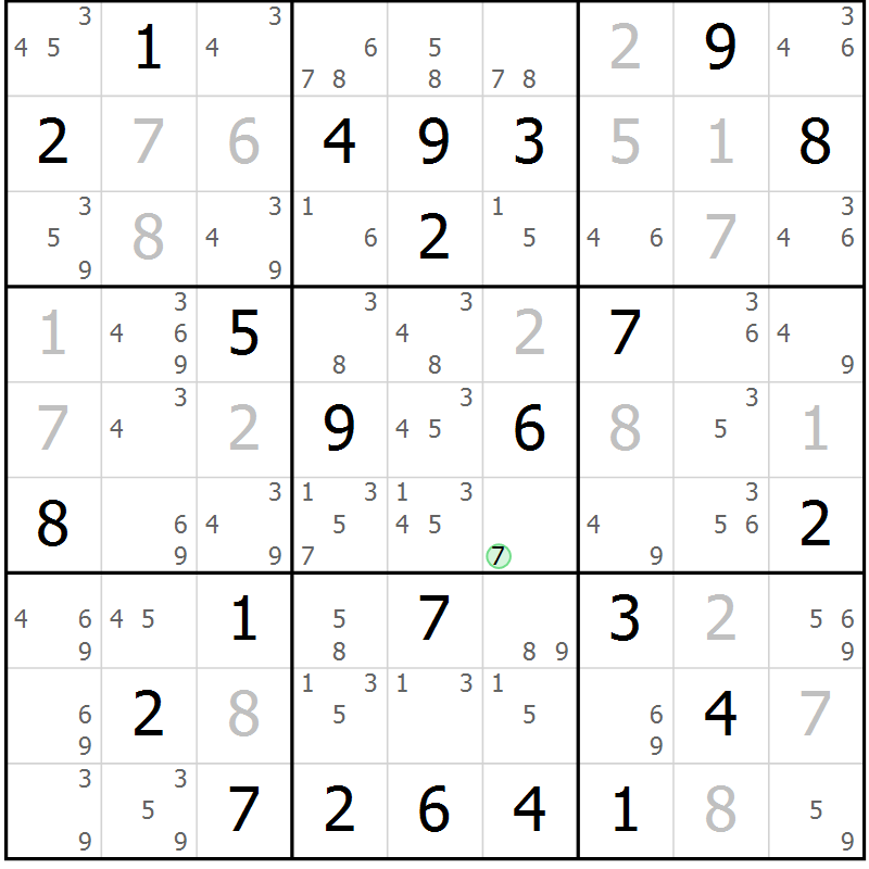 Position des candidats pour la solution de la Gr 25 page 28 du magazine de sudoku Maestro n° 104
