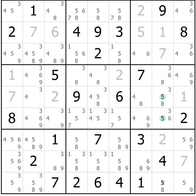 Position des candidats pour la solution de la Gr 25 page 28 du magazine de sudoku Maestro n° 104