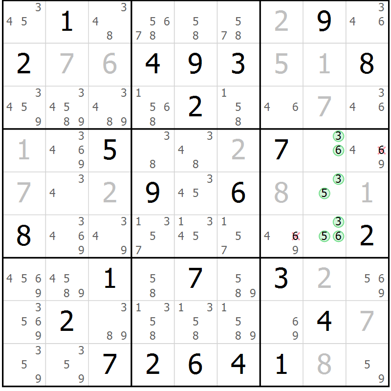 Position des candidats pour la solution de la Gr 25 page 28 du magazine de sudoku Maestro n° 104