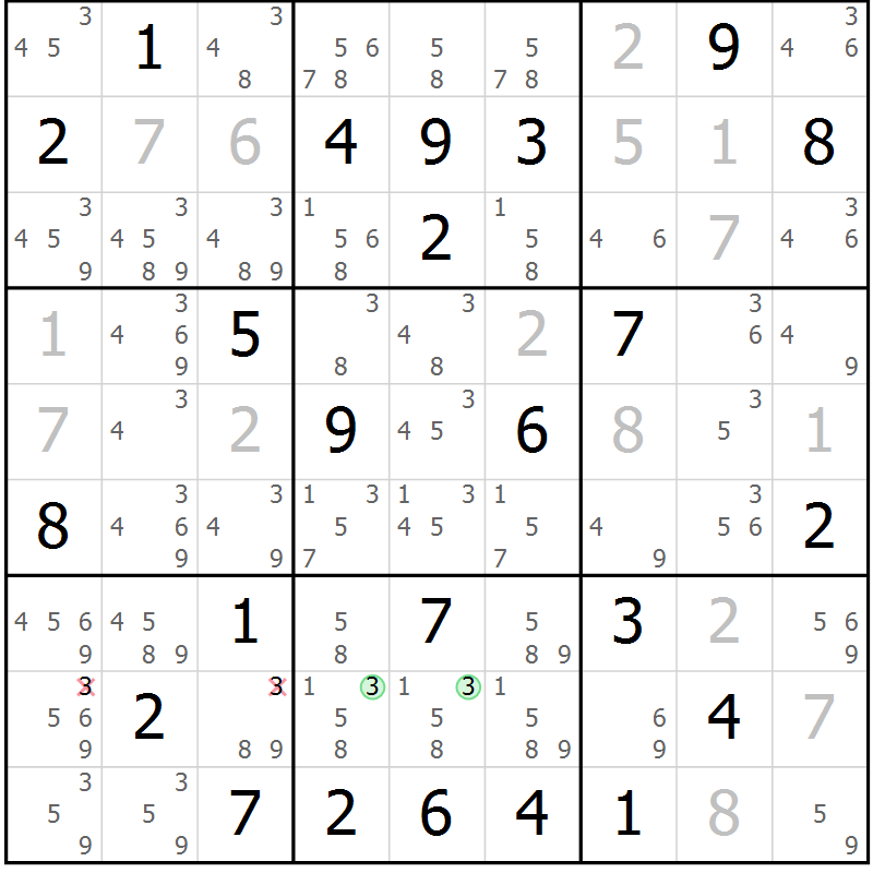 Position des candidats pour la solution de la Gr 25 page 28 du magazine de sudoku Maestro n° 104