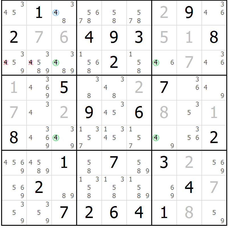 Position des candidats pour la solution de la Gr 25 page 28 du magazine de sudoku Maestro n° 104