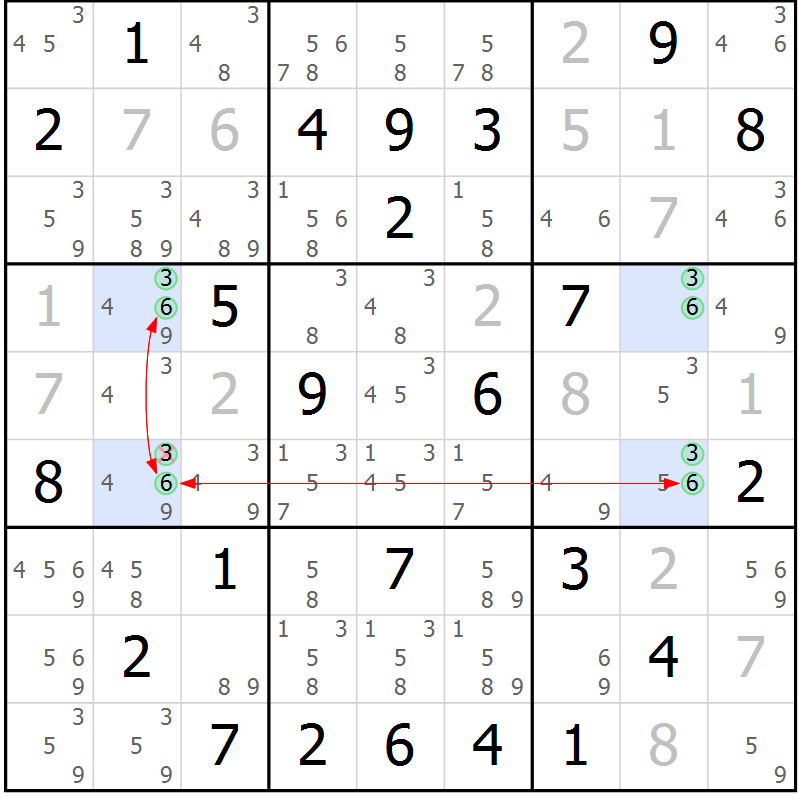 Position des candidats pour la solution de la Gr 25 page 28 du magazine de sudoku Maestro n° 104